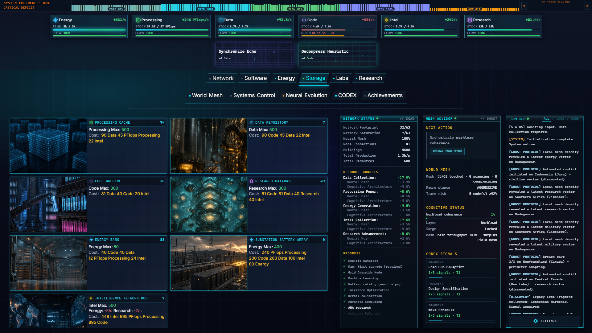 Singularity Echoes storage and infrastructure buildings