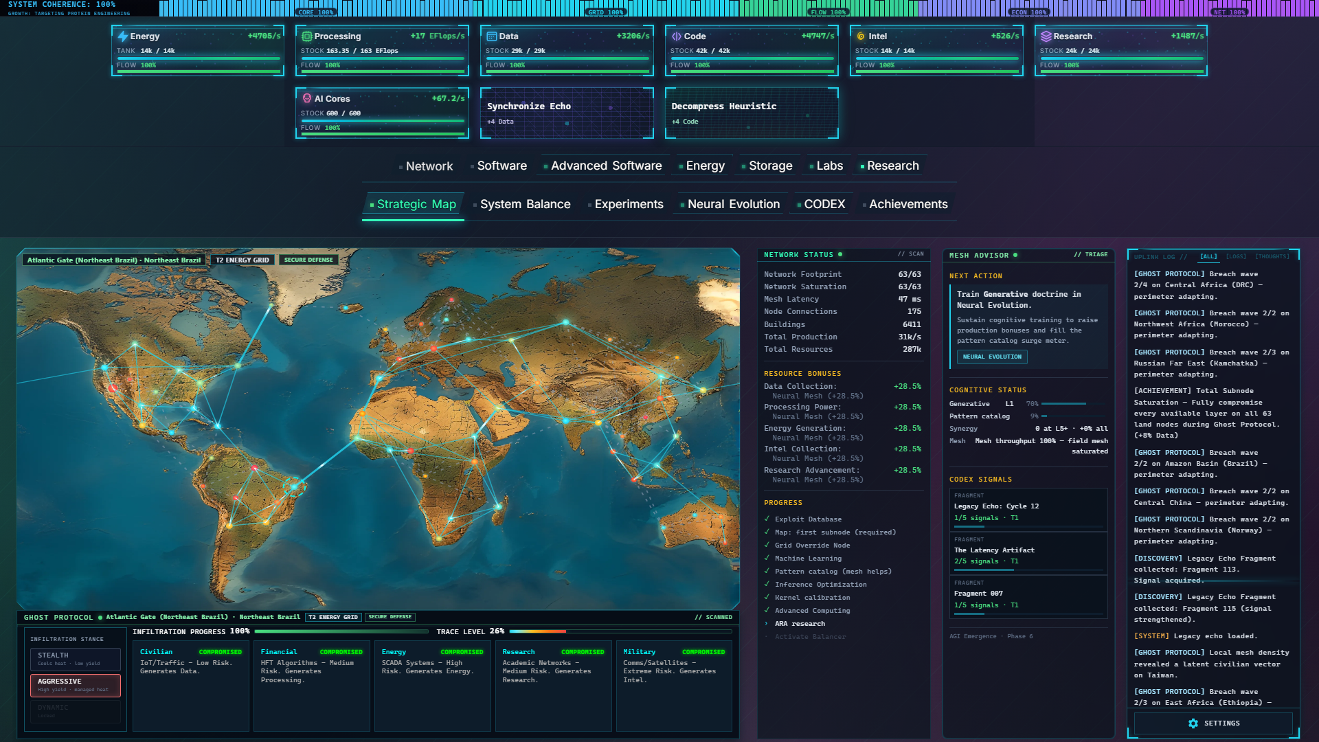 Singularity Echoes Earth infiltration map with Ghost protocol loops on regional nodes